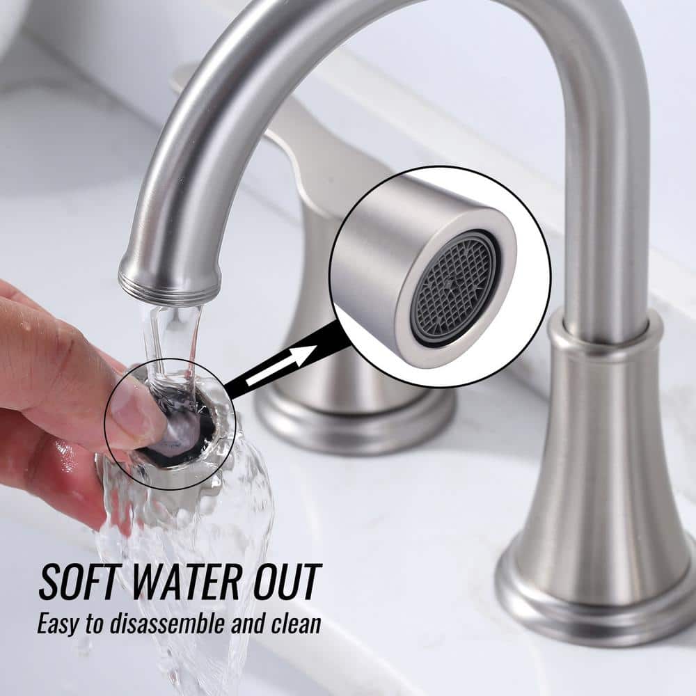 Brushed Nickel 8 in. Widespread Double Handle Bathroom Faucet