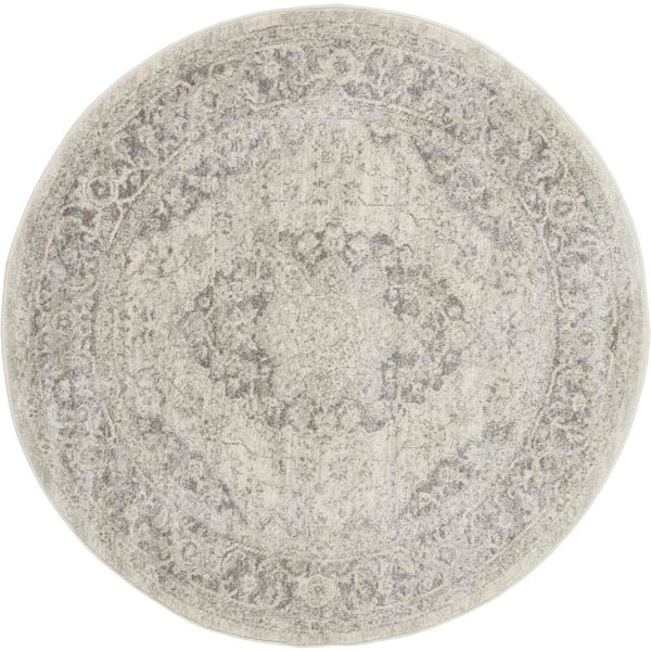 Nourison Tranquil Ivory/Grey 4 ft. x 4 ft. Center Medallion Traditional Round Area Rug