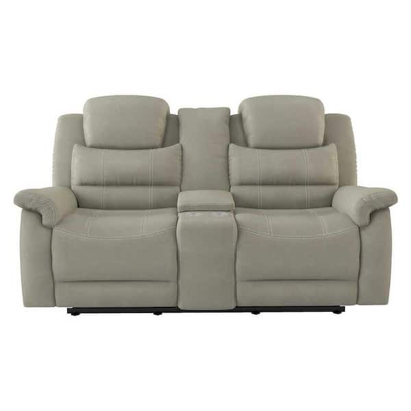 EVERGLADE HOME Rosnay 74 in. W Flared Arm Microfiber Straight Power Double Reclining Loveseat in Gray