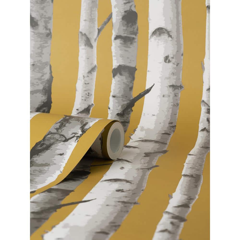Mustard Yellow Birch Trees Non-pasted Washable Wallpaper