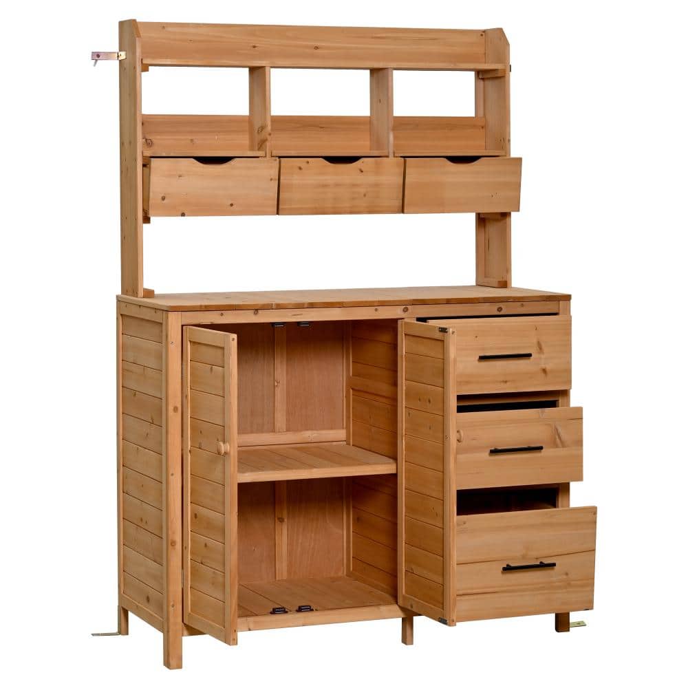 44.6 in.W x19.5 in.D Light Brown Wood Potting Bench with 6 Drawers, Bottom Cabinet and Side Hook price history on PriceWatchPro