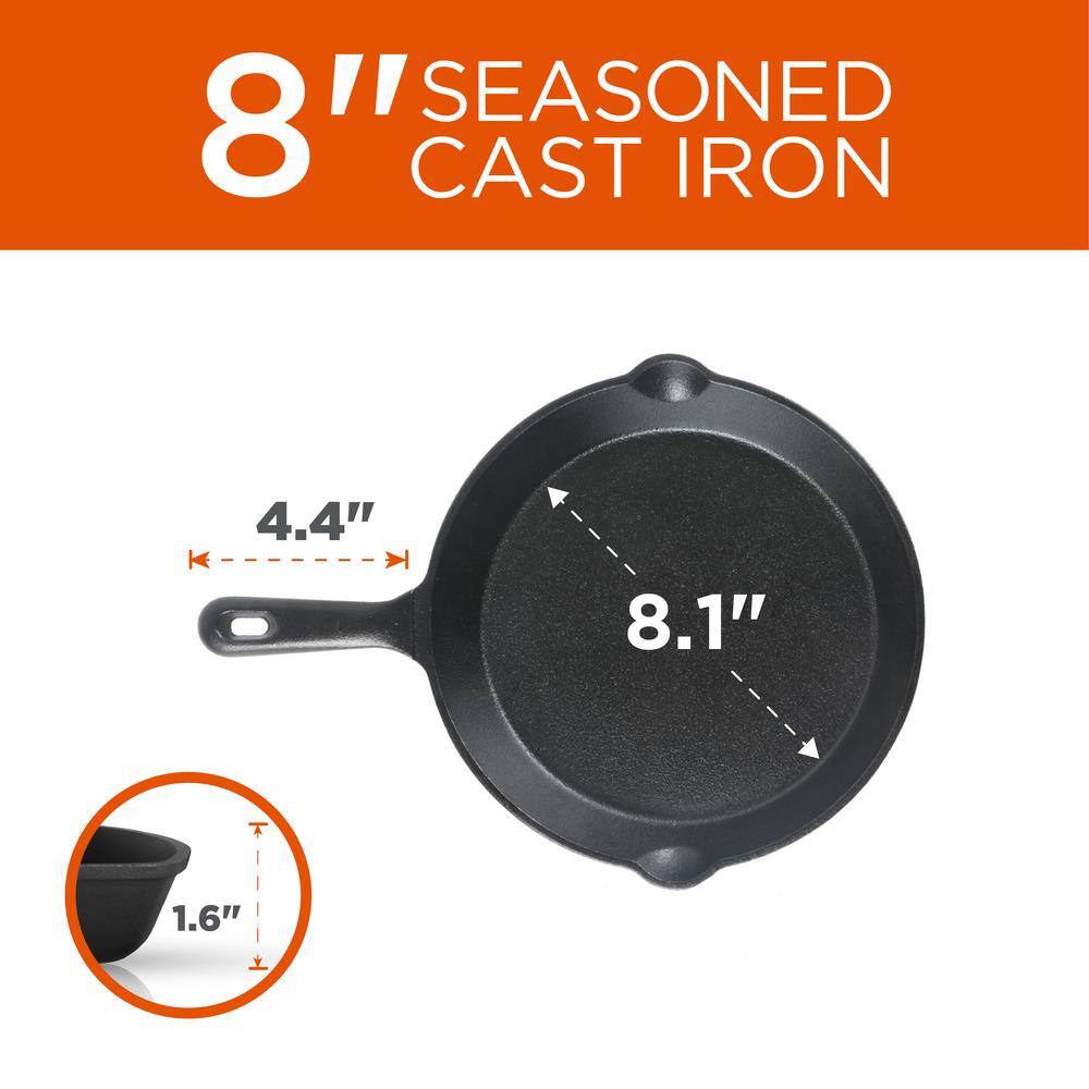 Pre-Seasoned Black Cast Iron 3-Piece Skillet Set