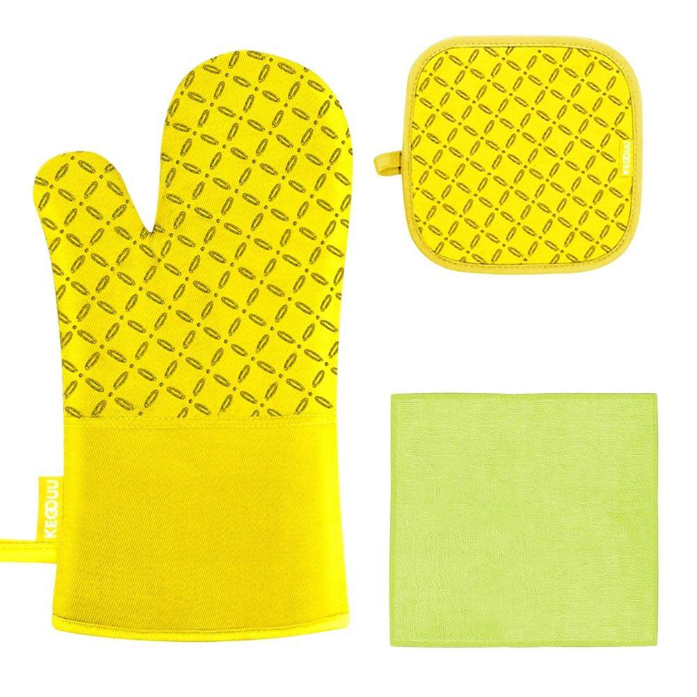 Yellow Silicone and Cotton 6-Piece Oven Mitt and Pot Holder Set