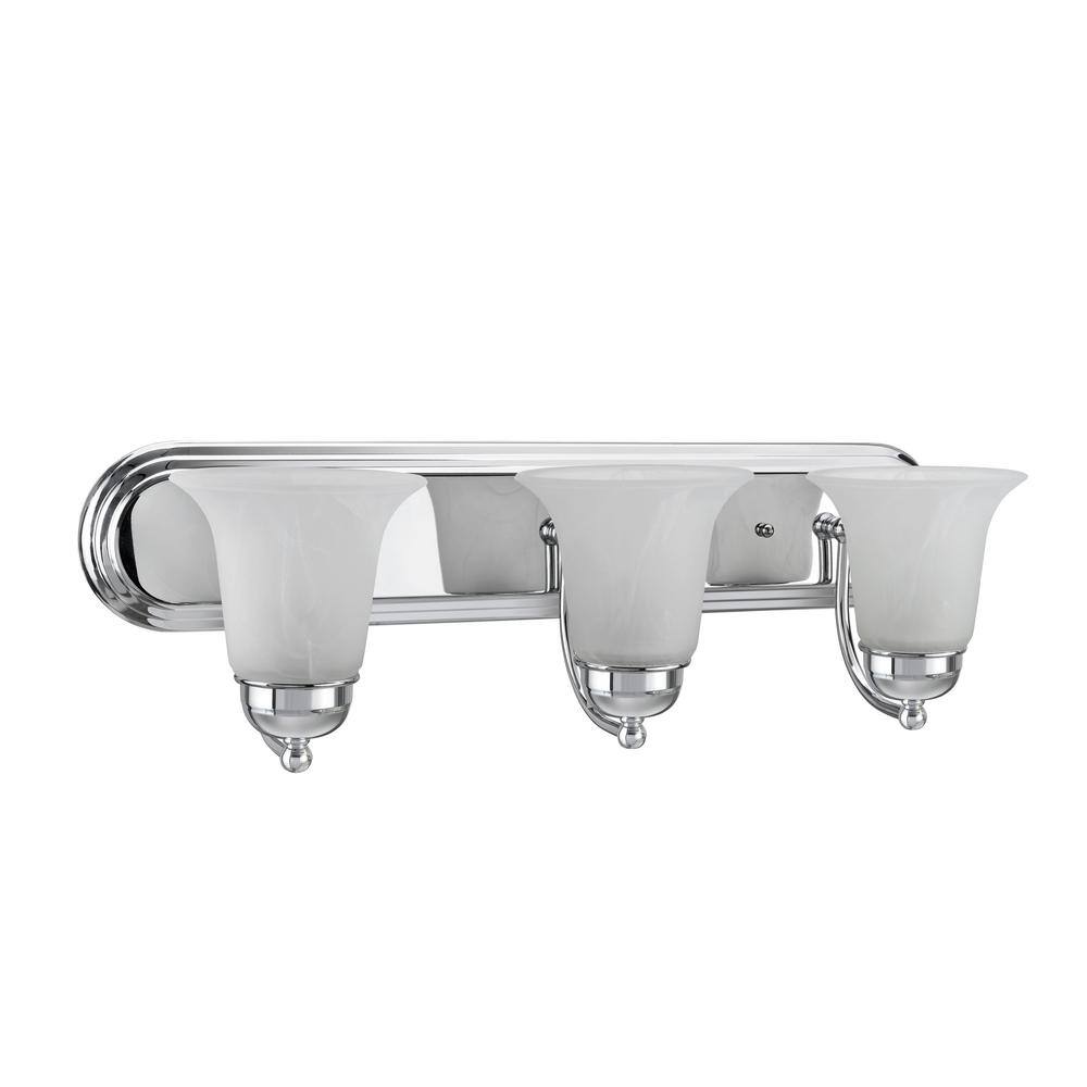 Chrome Alabaster Glass 3-Light Bathroom Vanity Fixture