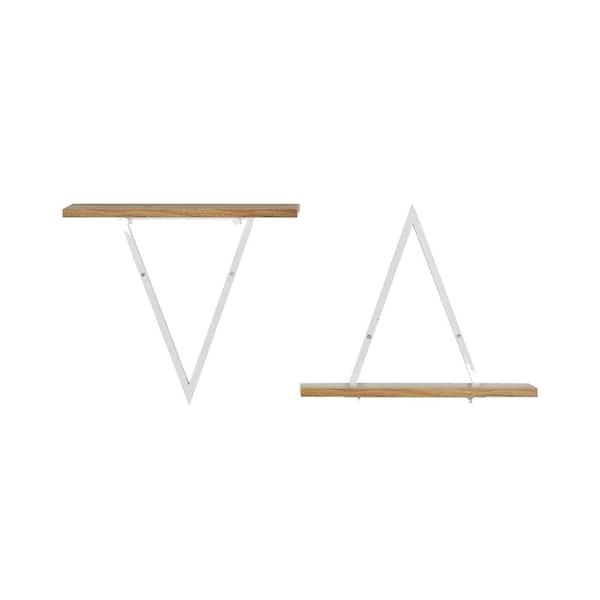DANYA B 15.7 in. W x 5.4 in. D X 13.5 in. Triangle Decorative Wall Shelf - Reversible - White Metal with Walnut Finish Ledge