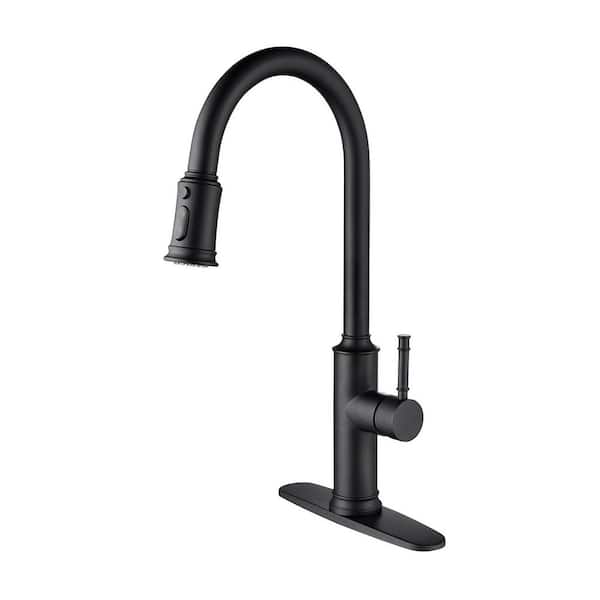 19.68 in Matte Black 360 Degree Spout Swivel Kitchen Faucet with Pull Out Spraye