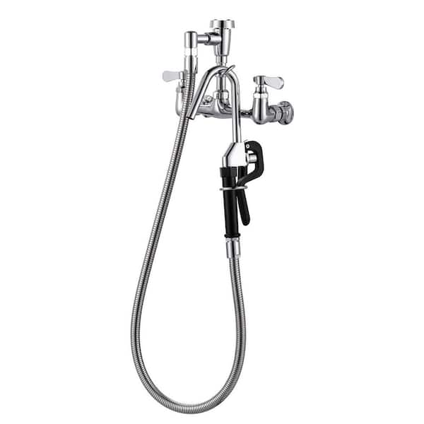 WOWOW Commercial Wall Mounted Pot Filler Faucet with Advanced Spray in Polished Chrome