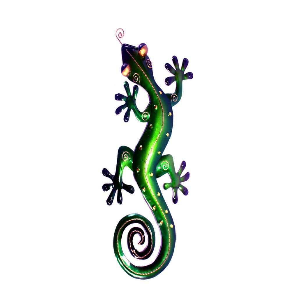 Tin Metal Green Gecko Wall Decor Large