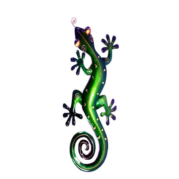 Unbranded Tin Metal Green Gecko Wall Decor Large