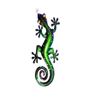 Tin Metal Green Gecko Wall Decor Large