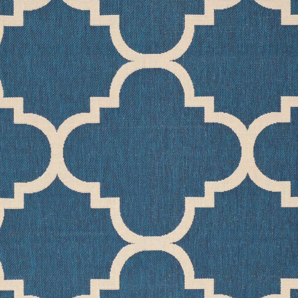 Navy and Beige Synthetic Rectangular Indoor/Outdoor Rug