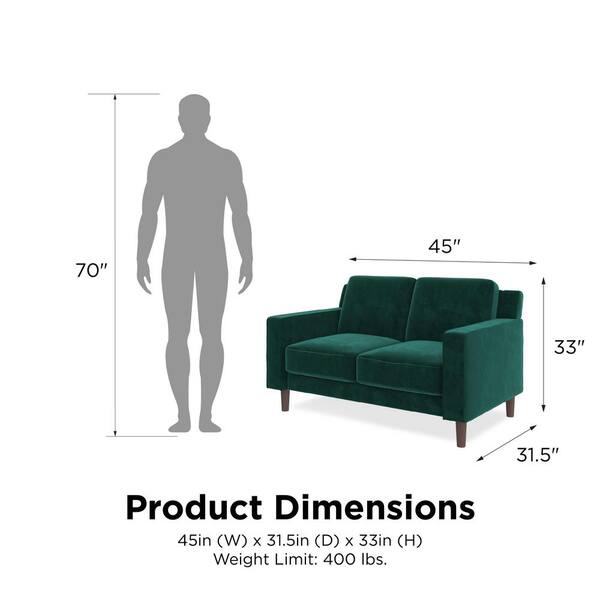 Dhp Bexley 55 In L X 31 5 W Green Velvet 2 Seater Loveseat Sofa De04189 The Home Depot Green Velvet 2 Seater Loveseat Sofa, Bexley Armless Full Sleeper Sofa