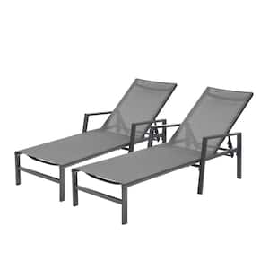 2-Pieces 5-Position Adjustable Aluminum Outdoor Chaise Lounge Chair