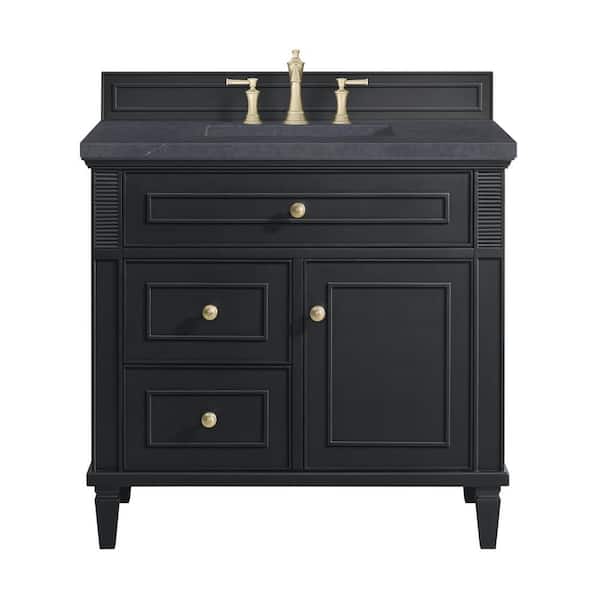 James Martin Vanities Lorelai 36.0 in. W x 23.5 in. D x 34.06 in. H Single Sink Bath Vanity in Black Onyx with Charcoal Soapstone Quartz Top