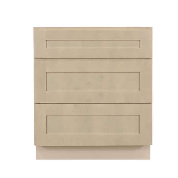 LIFEART CABINETRY Lancaster Shaker Assembled 30x34.5x24 in. Base Cabinet with 3 Drawers in Stone Wash