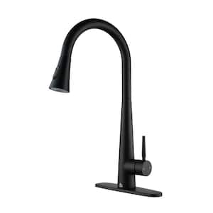 Single Handle Pull Down Sprayer Kitchen Faucet with Three-function Pull Out Sprayer Head in Matte Black