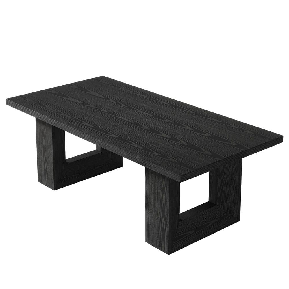 Roesler Rectangular Black Wood 63 in. 4 Legs Dining Table with Strong Geometric Frame Seats 6 for Dining Room Kitchen