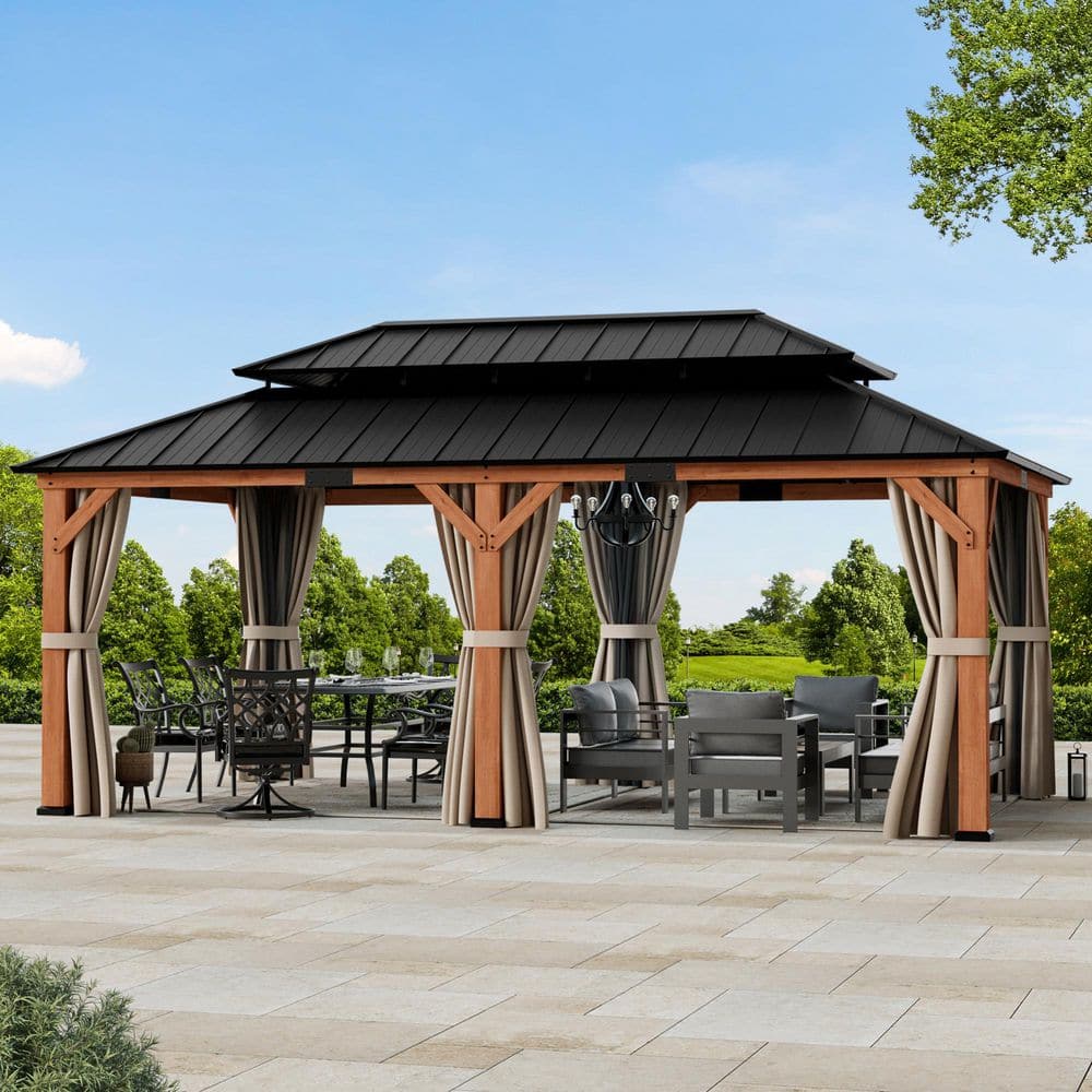 COVERED OUTDOOR OUTDOOR LIVING SPACES Ultra Series Wood Gazebo 12 ft. x ...