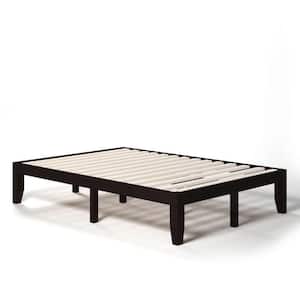 Brown Wood Frame Full Size Platform Bed with Wood Slat Support, Not Need Box Spring