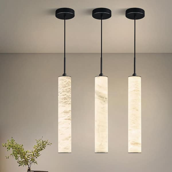 Home Light 10-Watt 1 Light Modern Black Integrated LED Pendant Light With Natural Alabaster Shade, 3-Pack