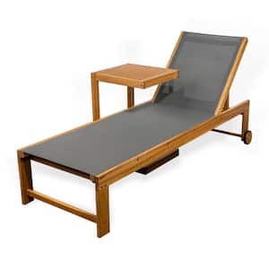 Trabuco Coastal Modern Acacia Wood Mesh 3-Position Outdoor Chaise Lounge Set with Side Table, Dark Gray/Teak Brown