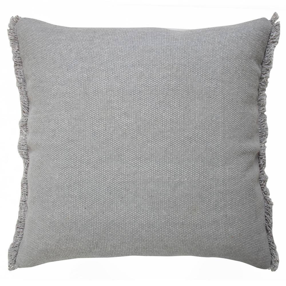 LR Home Neera Light Gray Solid Fringe Soft Polyfill 20 in. x 20 in. Throw Pillow 9765A3084D9348