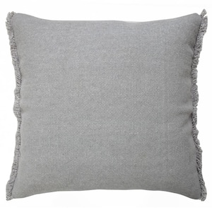 Neera Light Gray Solid Fringe Soft Polyfill 20 in. x 20 in. Throw Pillow