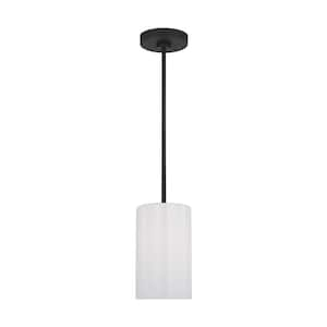 Rhett 1-Light Midnight Black Mini Pendant Light with Clear/White Glass Shade, No Bulbs Included