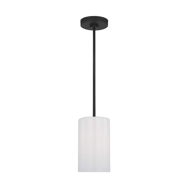 Generation Lighting Rhett 1-Light Midnight Black Mini Pendant Light with Clear/White Glass Shade, No Bulbs Included