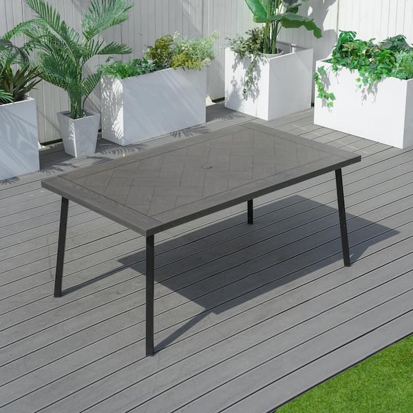 moda furnishings Cellin Black Rectangular Metal Outdoor Dining Table