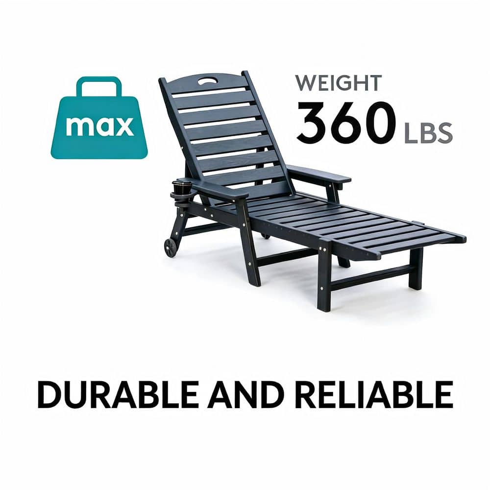 Weight capacity specification for the black chaise lounge.