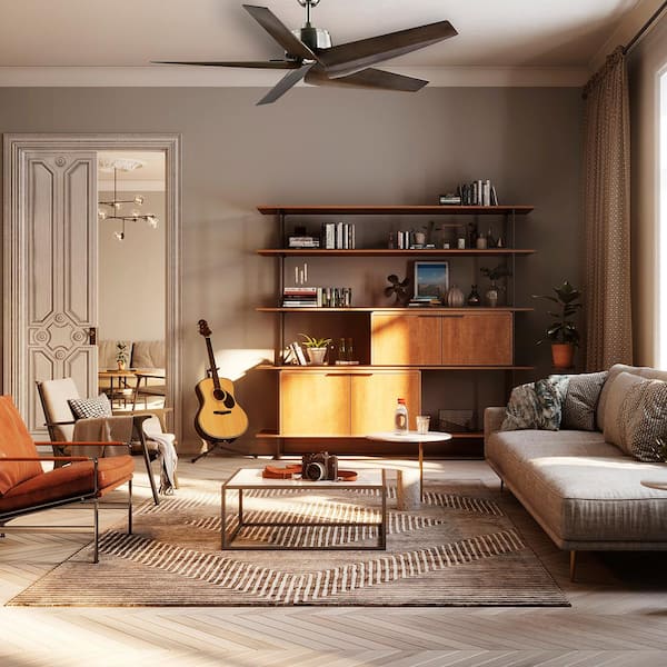 Feldner 60 in. Indoor/Covered Outdoor Brushed Nickel Smart Ceiling Fan with Remote Control Powered by Hubspace