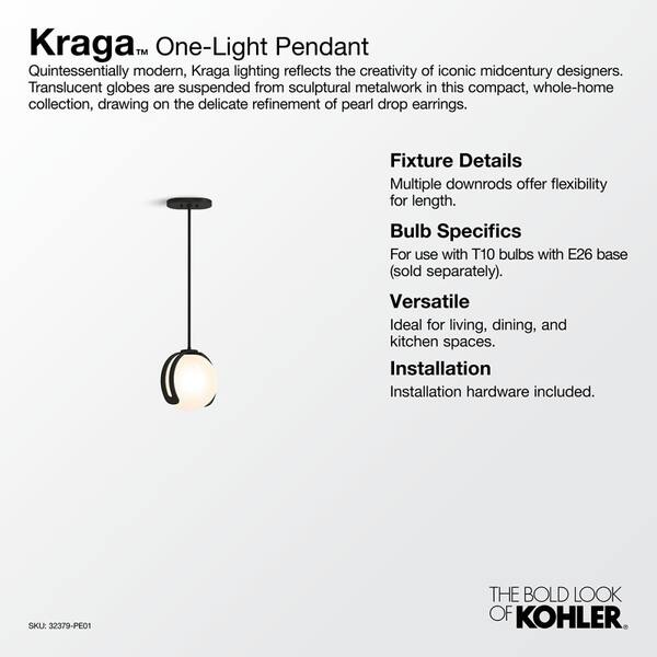 KOHLER Kraga 1-Light Matte Black Shaded Pendant Light