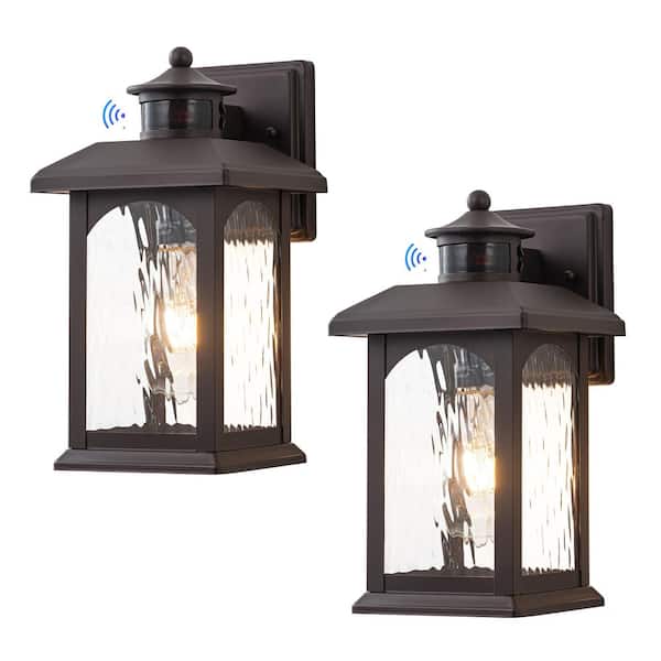 C Cattleya 2-Pack 12 in. Oil Rubbed Bronze Motion Sensing Dusk to Dawn Outdoor Hardwired Wall Lantern Scone with No Bulbs Included