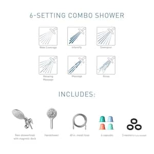 Aromatherapy 6-Spray Patterns 6.5 in. Wall Mount Dual Shower Heads with INLY Shower Capsules and Magnetix in Chrome
