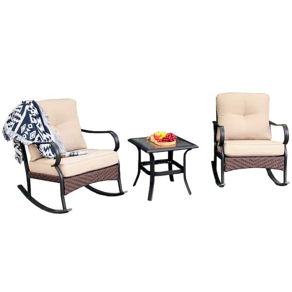 moda furnishings Anna 3-piece Iron patio Conversation Set with Beige Cushions