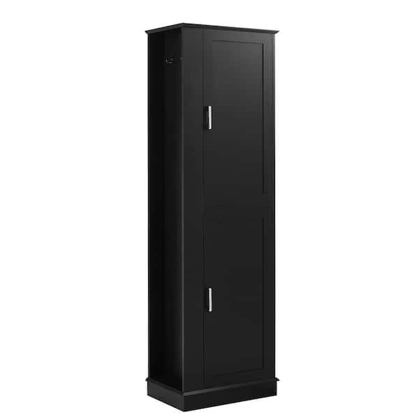 Tall Bathroom Storage Cabinet, Freestanding Storage Cabinet with Hook and Adjustable Shelf, MDF Board, Black