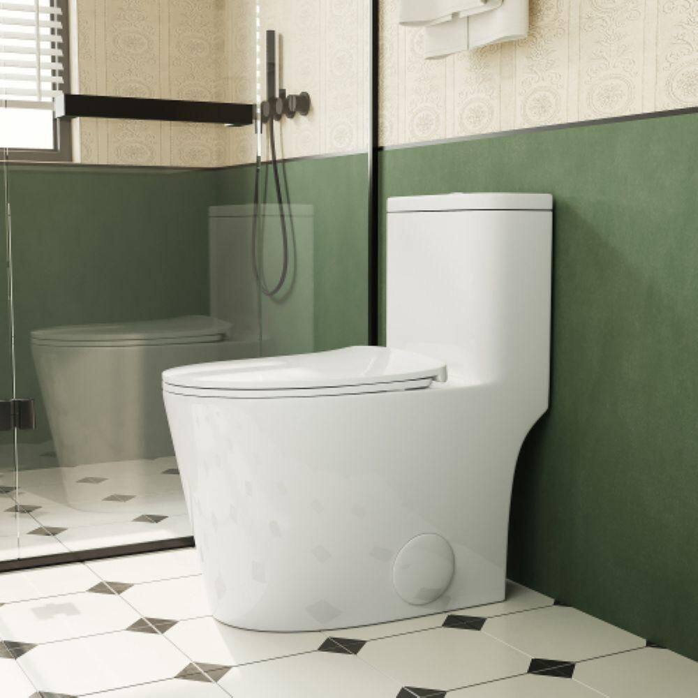 12 in. Rough In 1-piece 1.1/1.6 GPF Dual Flush Elongated Toilet Almond Seat Included in White price history on PriceWatchPro