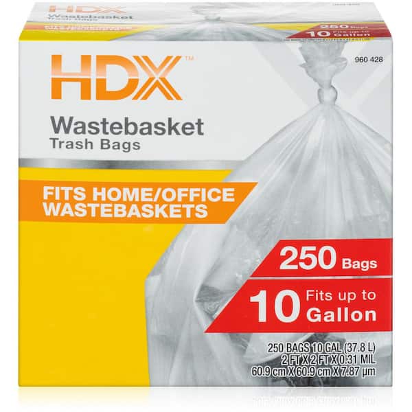 HDX 10 Gal. Clear Waste Liner Trash Bags (250-Count)