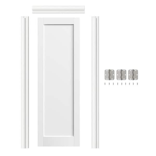 24 in. x 80 in. 1Panel White Primed Solid Wood and MDF Prehung Interior Door Left-Handed with Door Jamb and Hardware Kit