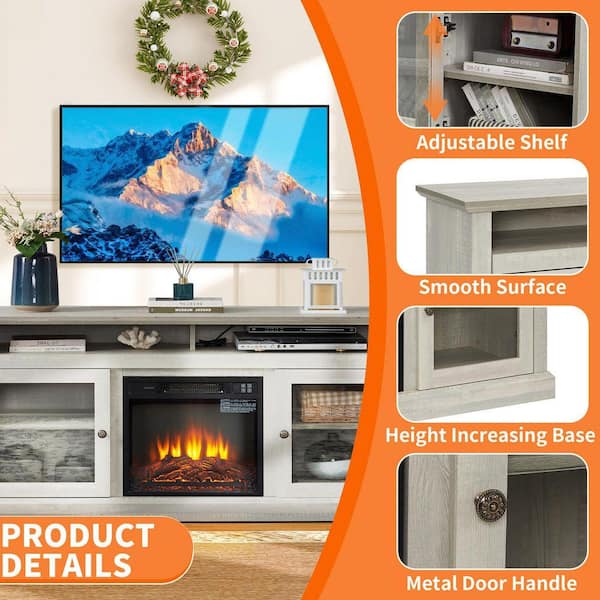 ToolCat 60 in. Freestanding TV Stand in Gray with 18 in. Fireplace