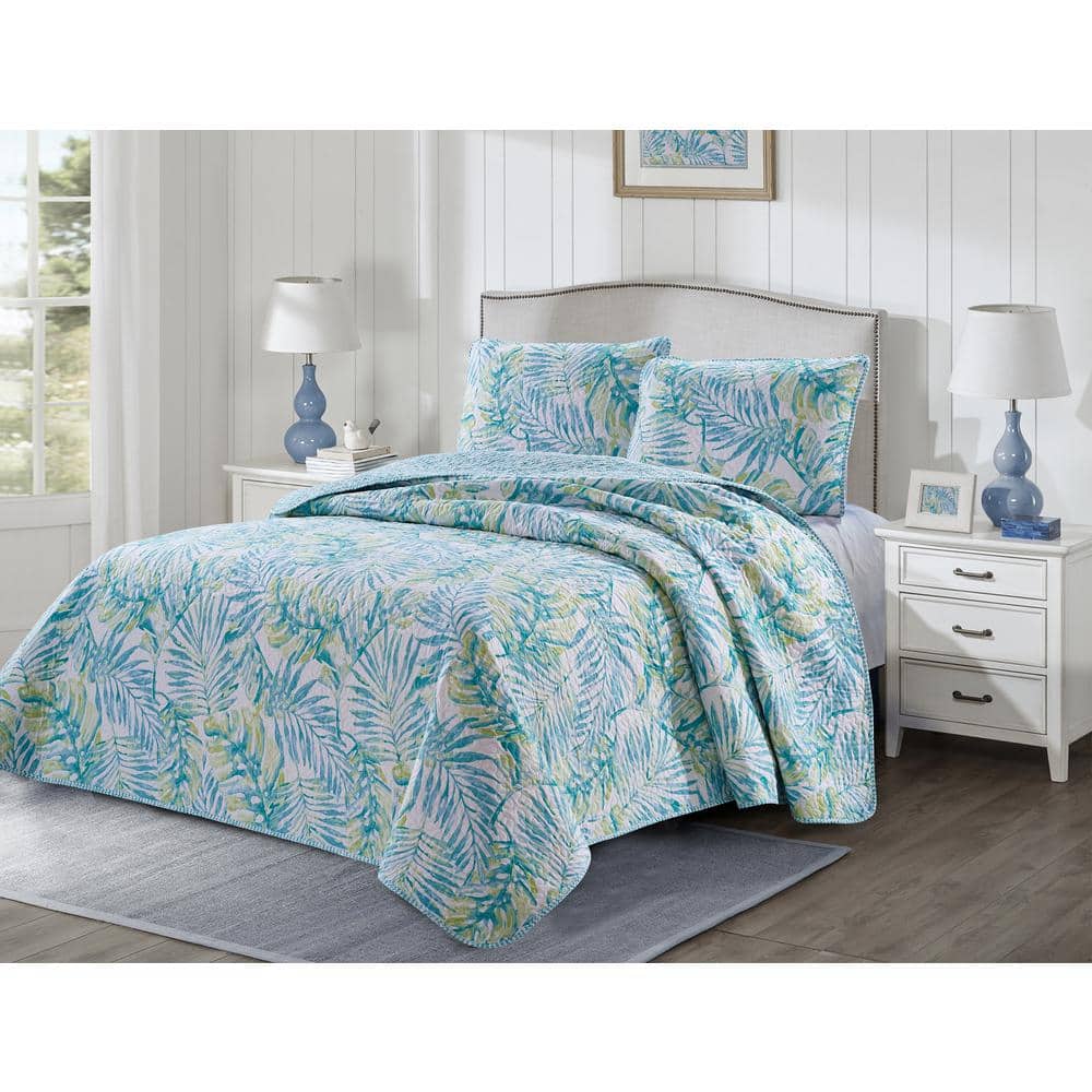 Tropical Blue Microfiber Full/Queen Reversible Quilt Set