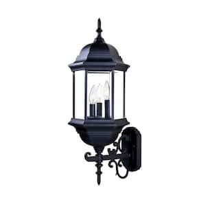 Madison Collection 3-Light Matte Black Outdoor Wall Lantern Sconce