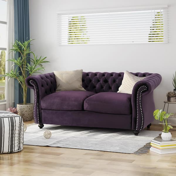Somerville 61.8 in. Blackberry Tufted Polyester 2-Seater Chesterfield Loveseat with Nailheads