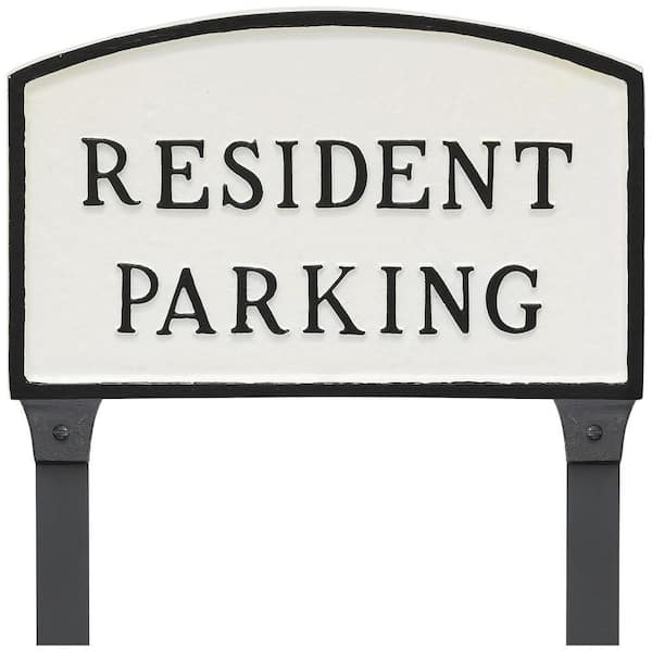 Montague Metal Products 13 in. x 21 in. Large Arch Resident Parking Statement Plaque Sign with 23 in. Lawn Stakes - White/Black