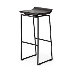 Givens 30.25 in. Seat Height Black Wood Seat Black Metal Base Stool