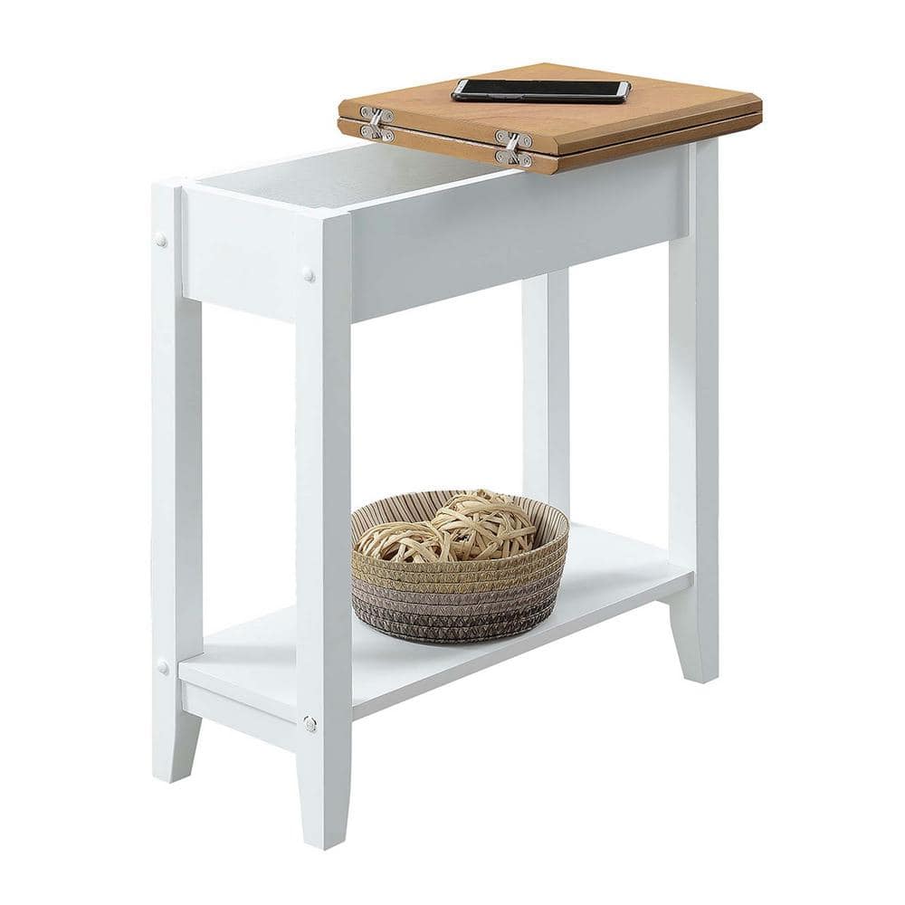 White and Driftwood Flip Top End Table with Storage