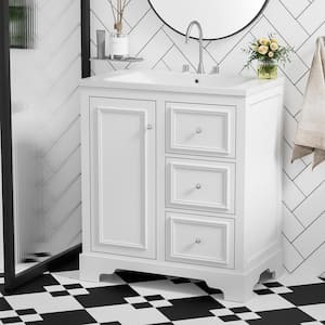 30 in. W Single Sink Freestanding Bath Vanity in White with White Ceramic Top