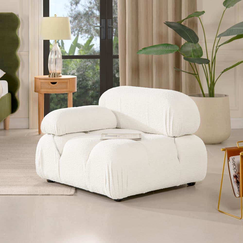 Ivory White Bouclé Modular Lounge Chair with Padded Arm