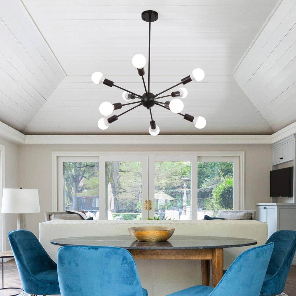 Black Metal 10-Light Sputnik Chandelier with Adjustable Height